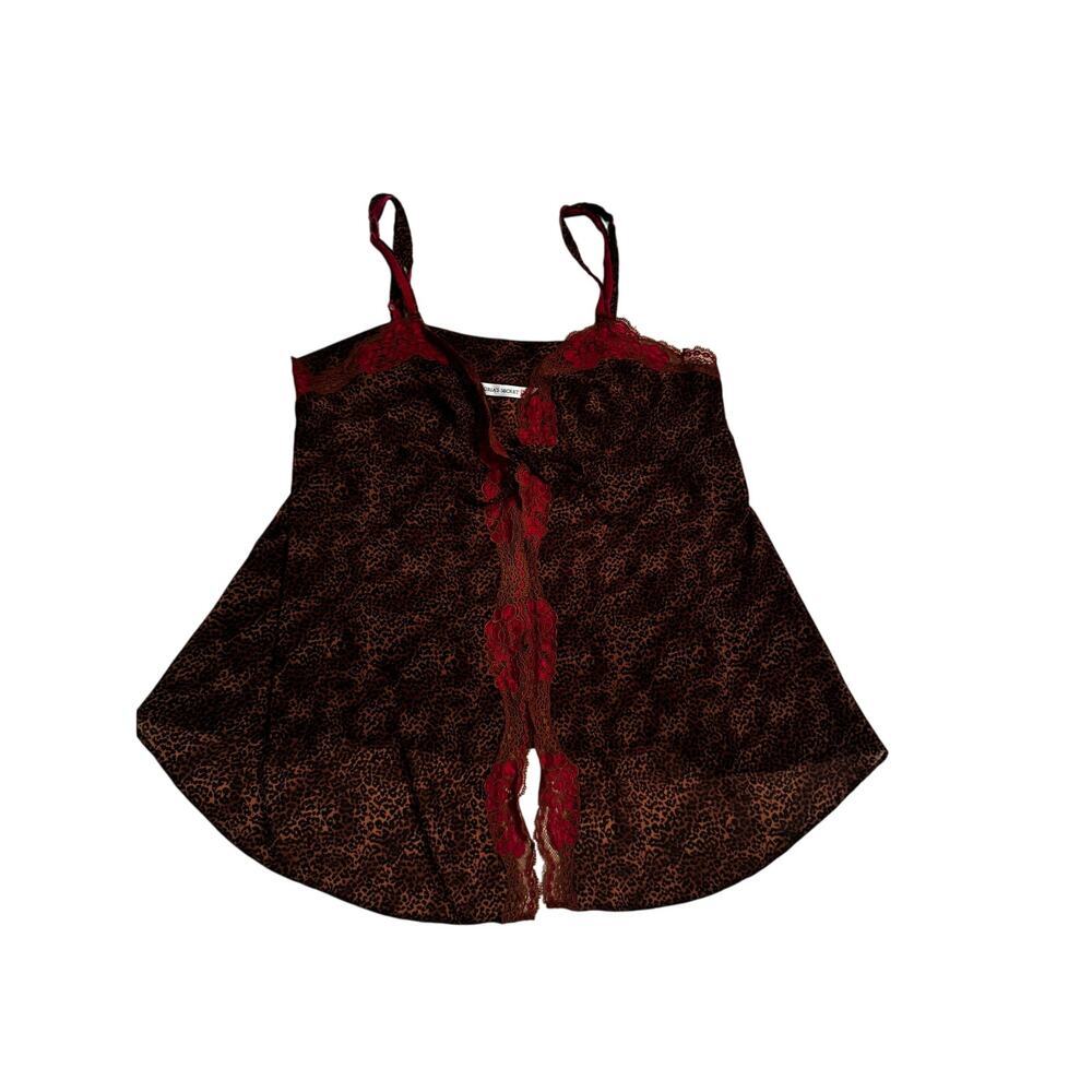 VICTORIA'S SECRET Leopard Print Hot Pink Lace/Velvet Trim Babydoll Camisole Sz L
